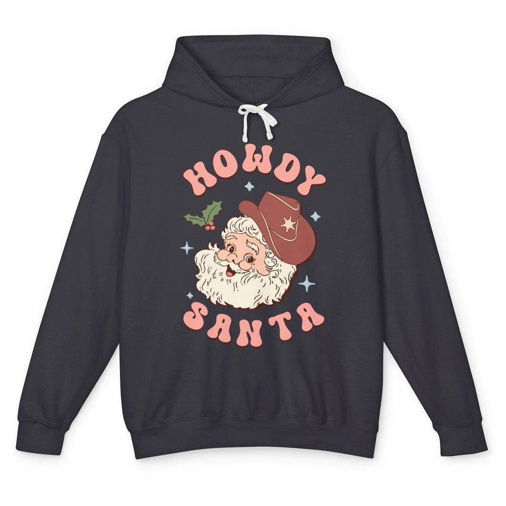 Merry Christmas Howdy Cowboy Xmas Santa Claus Cactus Western Unisex Lightweight Hoodie