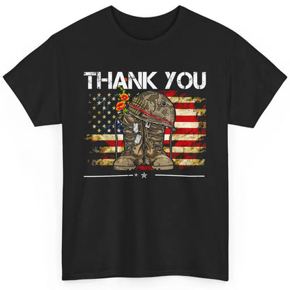 Vintage Veteran US Flag Thank You Military Boot Memorial Day Classic Unisex T-Shirt