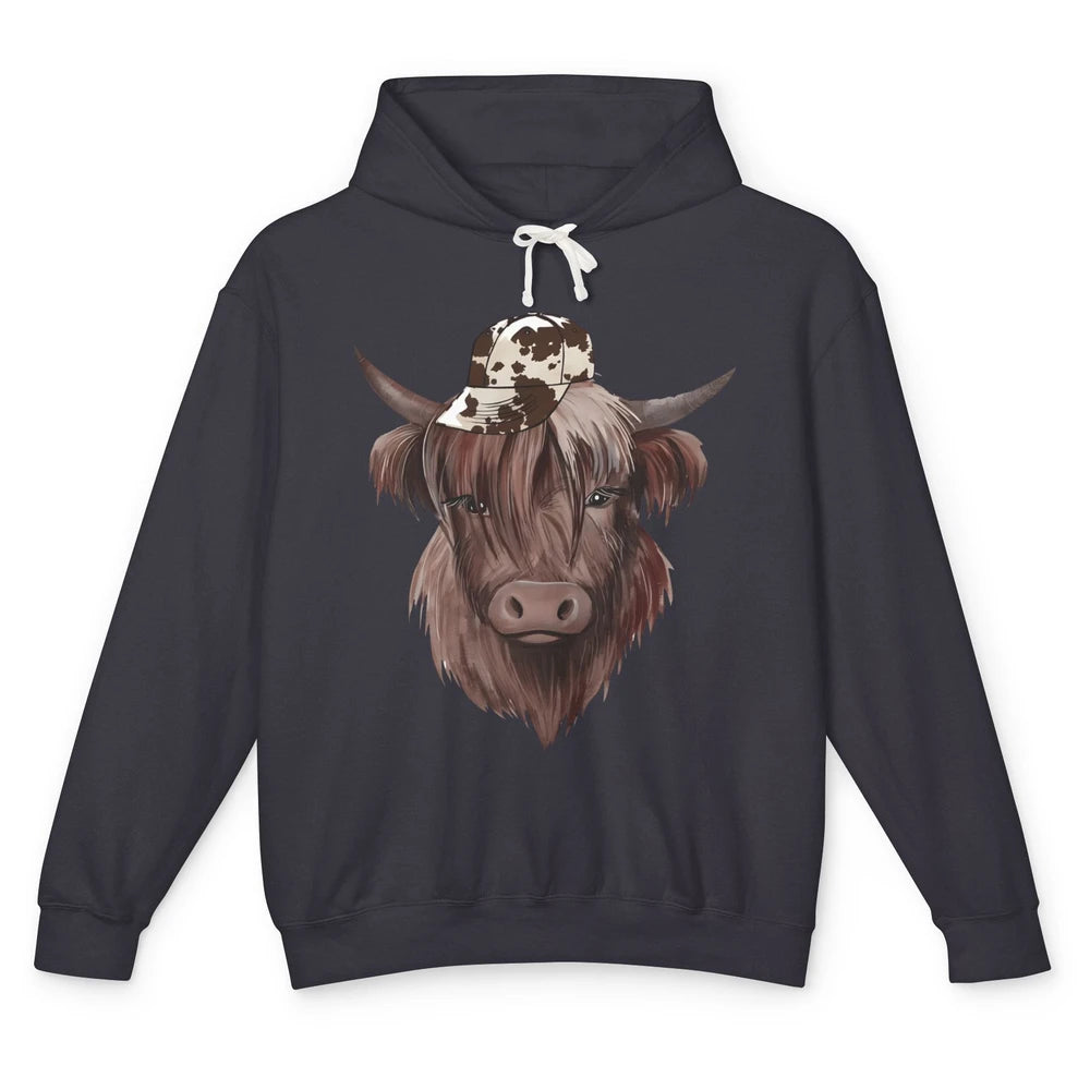 Funny Bull Cow With Hat Leopard Western Country Highland Cow Unisex Lightweight Hoodie