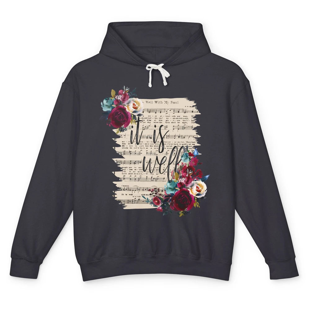 Floral It Is Well With My Soul Christian Religious Gift Unisex Lightweight Hoodie