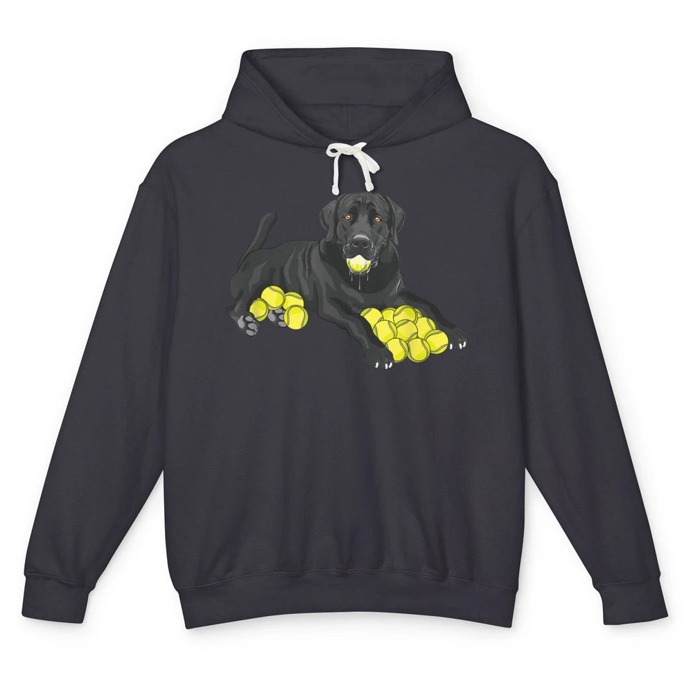 Funny Black Labrador Retriever Dog Play Tennis Balls Player Unisex Lightweight Hoodie