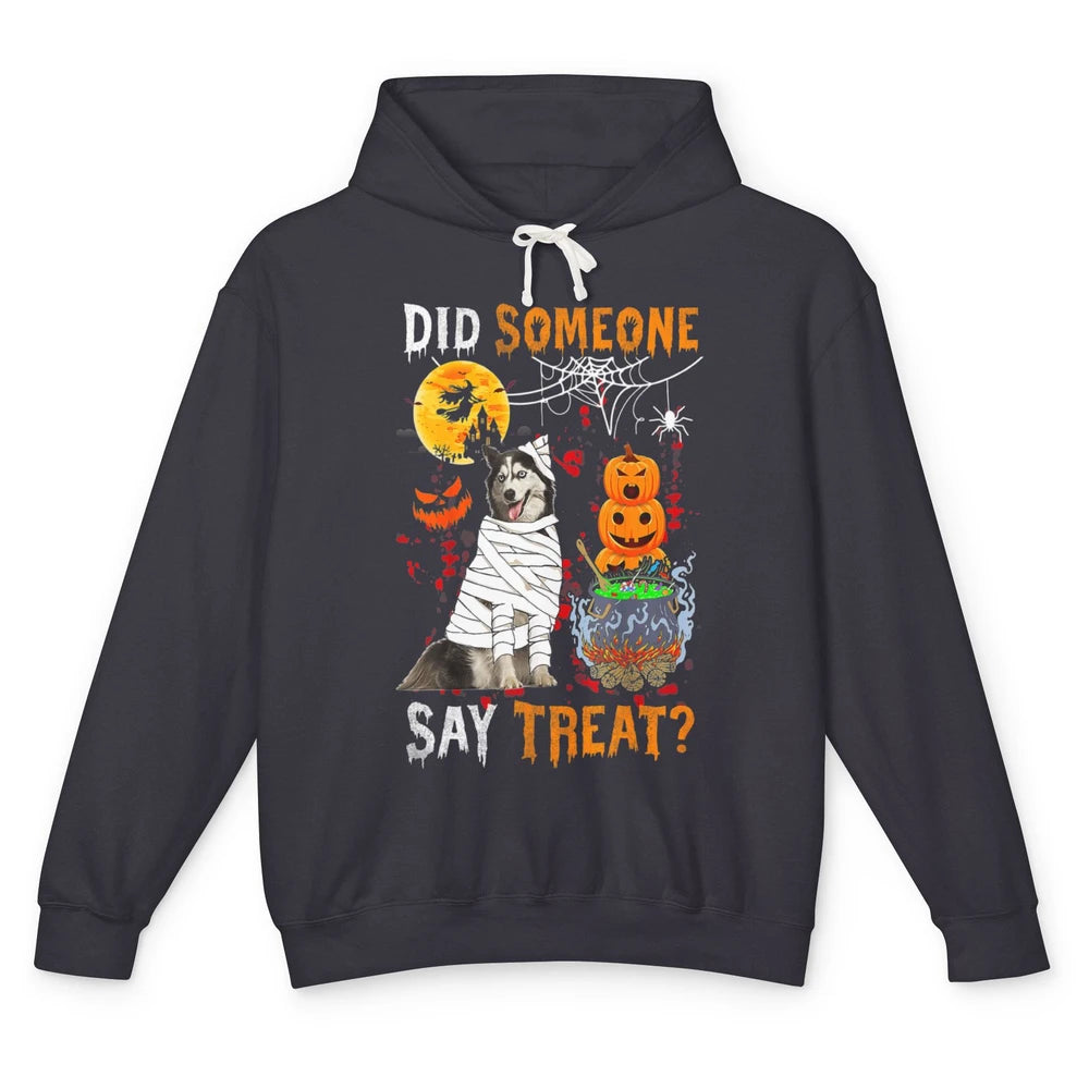 Funny Husky Dog Witch Treat Pumpkin Halloween Spooky Season Unisex Lightweight Hoodie