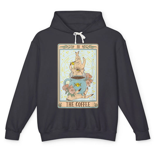 The Coffee Witch Eye Latte Tarot Card Mystical Halloween Unisex Lightweight Hoodie