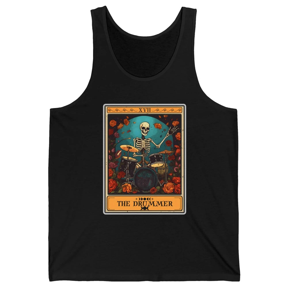 Retro Skeleton The Drummer Tarot Card Halloween Drumming Unisex Jersey Tank