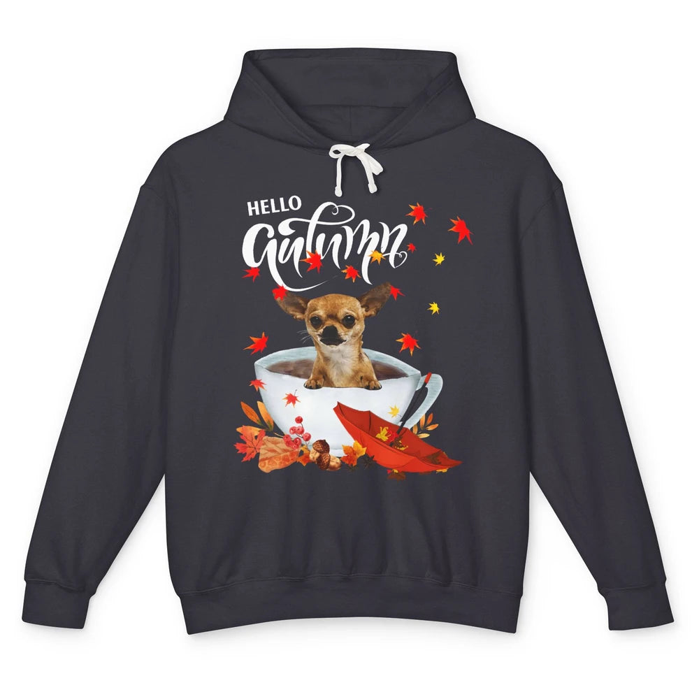 Chihuahua Autumn Dog And Coffee Fall Thanksgiving Chihuahua Unisex Lightweight Hoodie