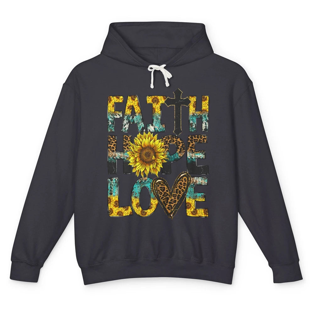 Faith Hope Love Sunflower Jesus Christian Leopard Religious Unisex Lightweight Hoodie