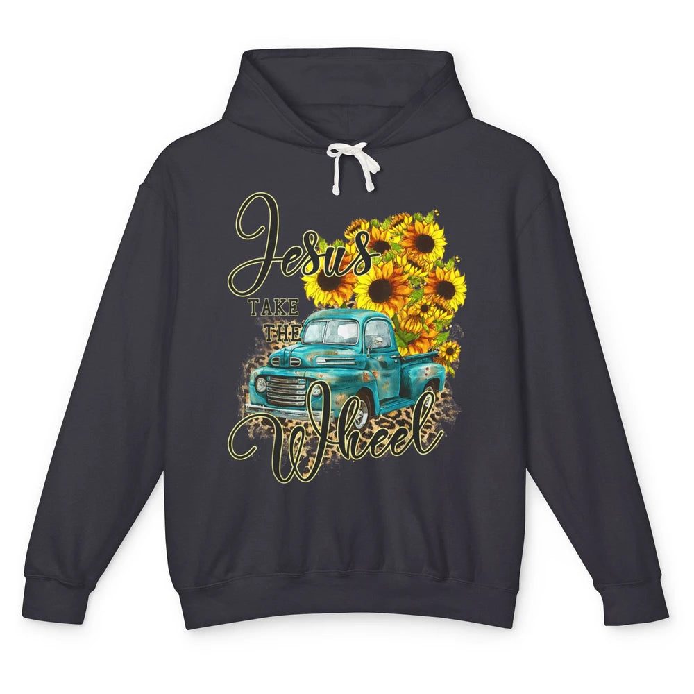 Sunflower Jesus Take The Wheel Truck Western Country Leopard Unisex Lightweight Hoodie