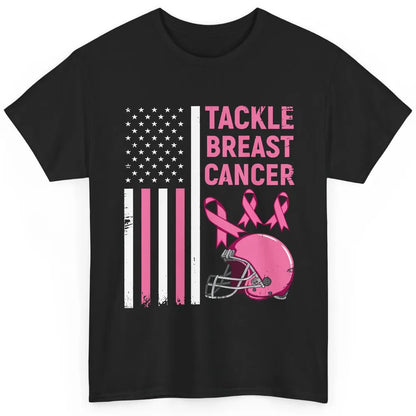 Tackle Breast Cancer US Flag Football Helmet Pink Ribbon Classic Unisex T-Shirt