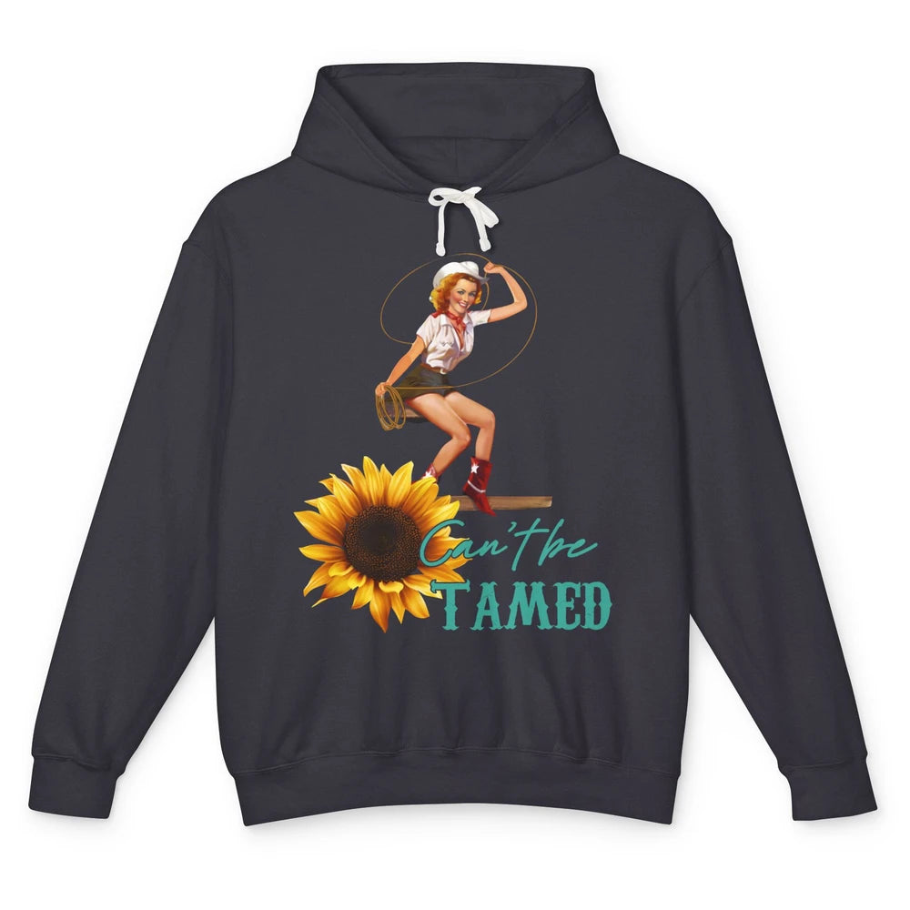 Retro Sunflower Cowgirl Can't Be Tamed Western Country Rodeo Unisex Lightweight Hoodie