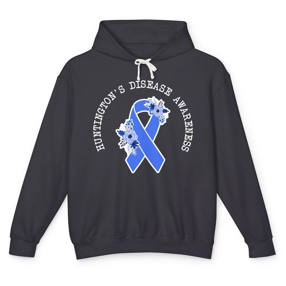 Huntington's Disease Awareness Floral Blue Ribbon Rainbow Unisex Lightweight Hoodie