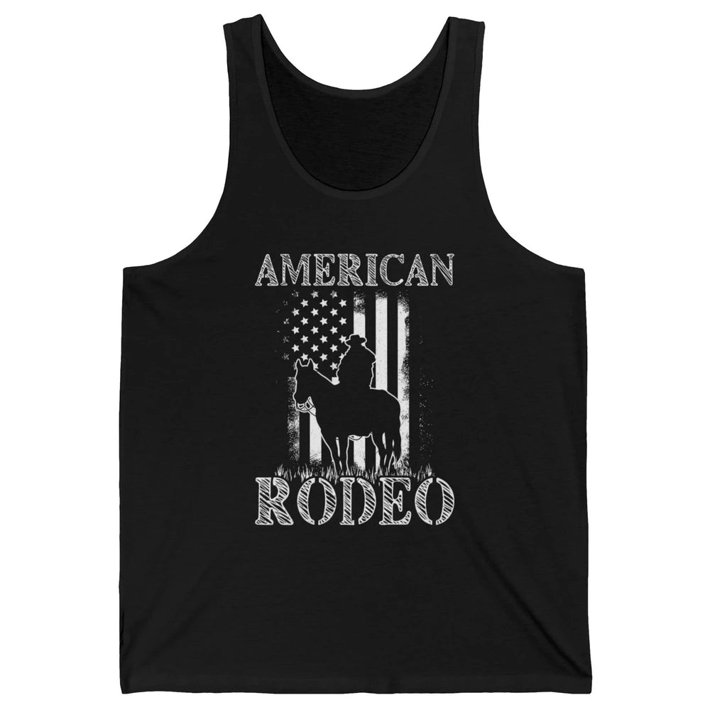 American Rodeo Cowboy Horse Bull Riding USA Flag Retro Howdy Western Country Horseback Unisex Jersey Tank