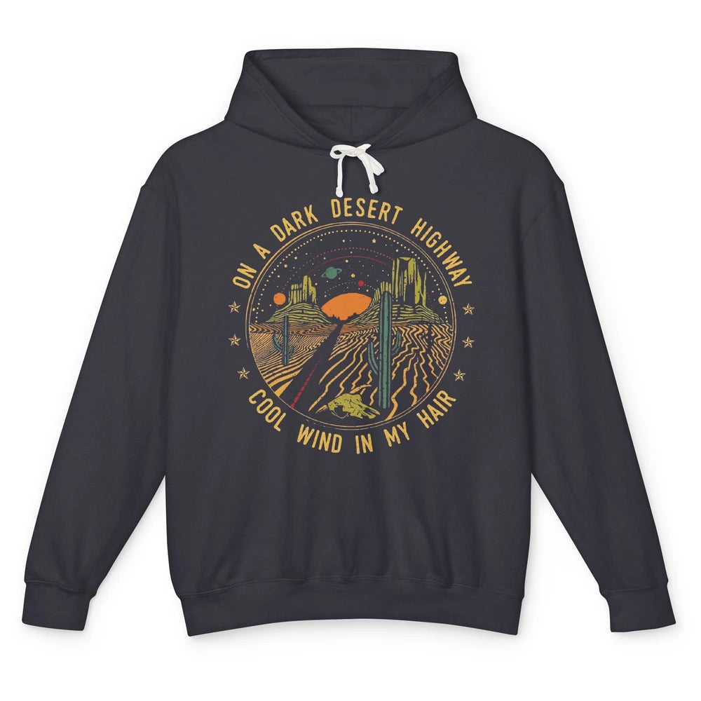 Adventure Camping Retro Dark Desert Highway Travel Gift Unisex Lightweight Hoodie