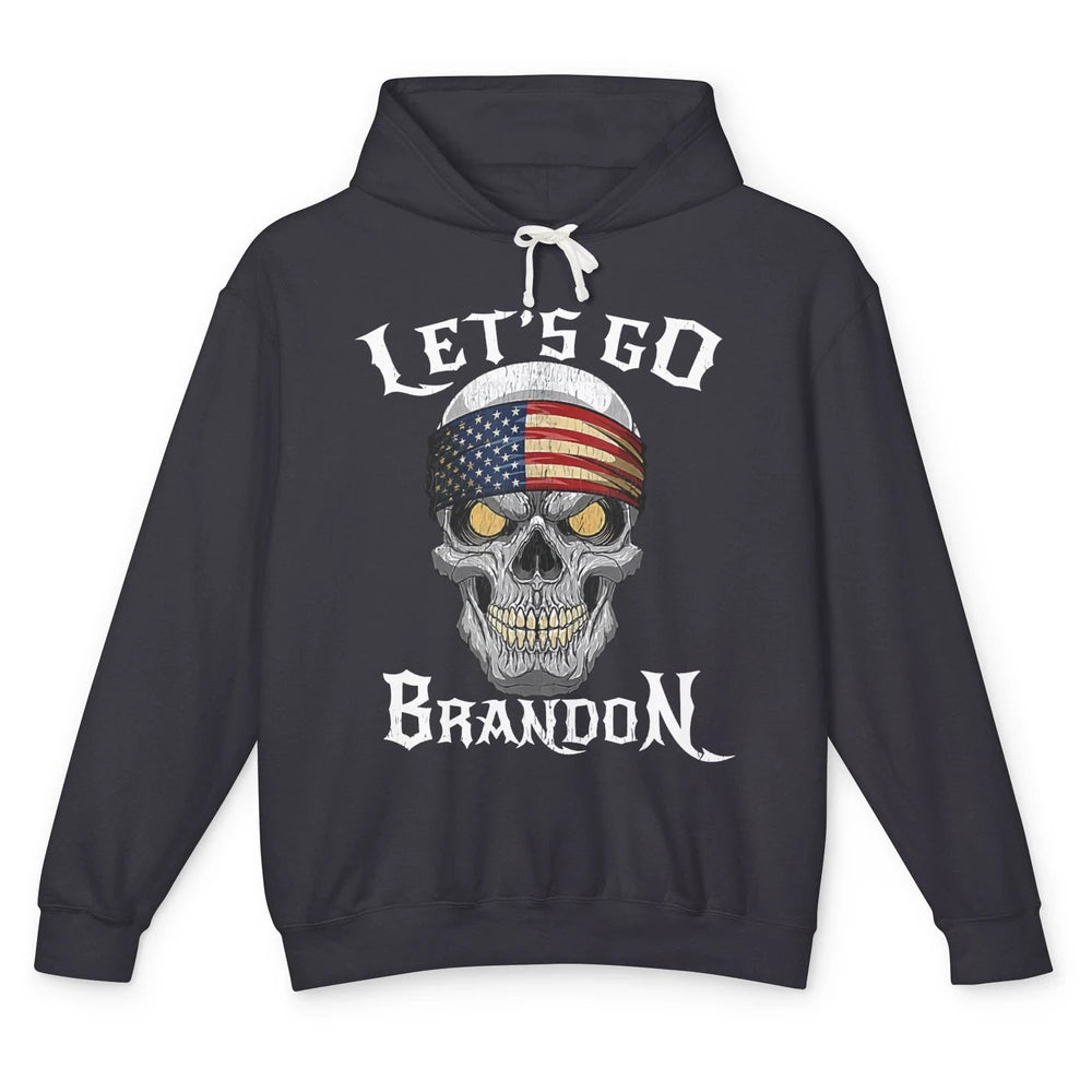 Retro Skull US Flag Let's Go Brandon Anti Biden Pro America Unisex Lightweight Hoodie