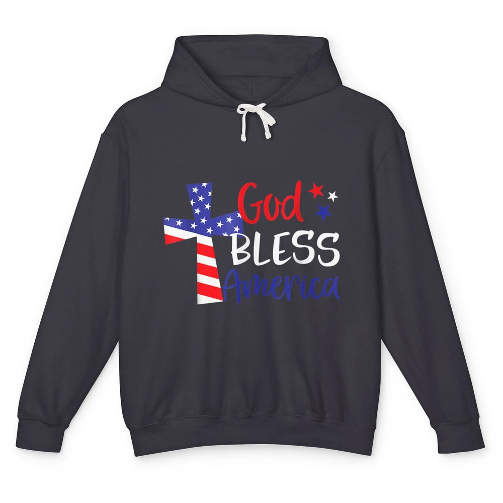 God Bless Jesus Cross 4th July American Flag Independence Unisex Lightweight Hoodie