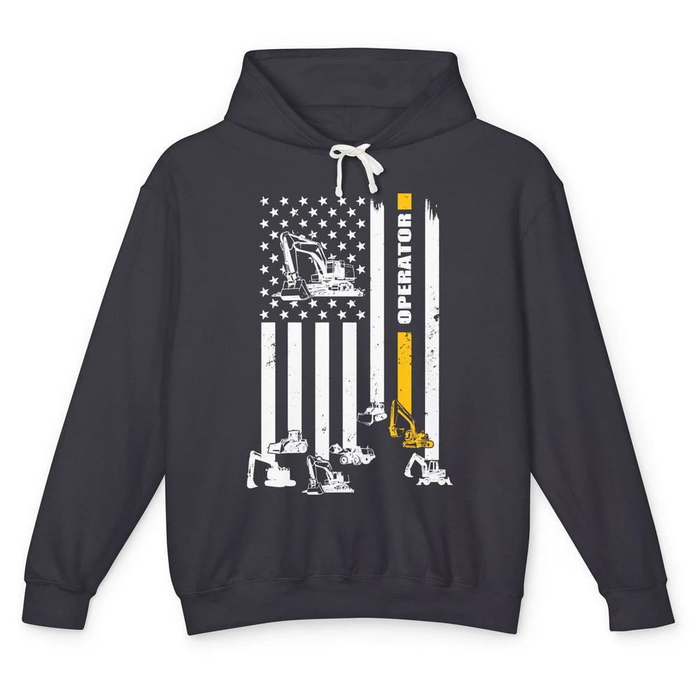 Heavy Equipment Operator US Flag Heavy Machinery Working Dad Unisex Lightweight Hoodie