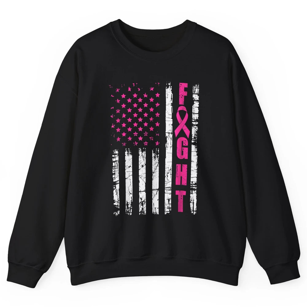 American Flag Fight Vintage Pink Ribbon Breast Cancer Month Unisex Crewneck Sweatshirt