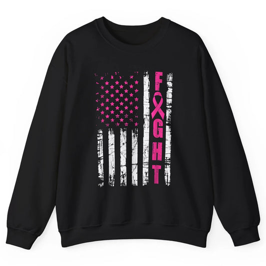 American Flag Fight Vintage Pink Ribbon Breast Cancer Month Unisex Crewneck Sweatshirt