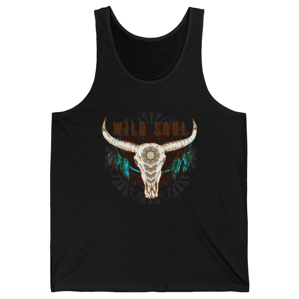 Boho Bull Skull Wild Soul Hippie Cowgirl Western Country Unisex Jersey Tank