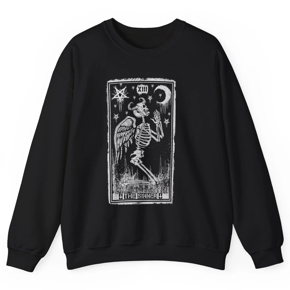 Retro Skeleton Kneeling The Sinner Tarot Card Wiccan Pagan Unisex Crewneck Sweatshirt