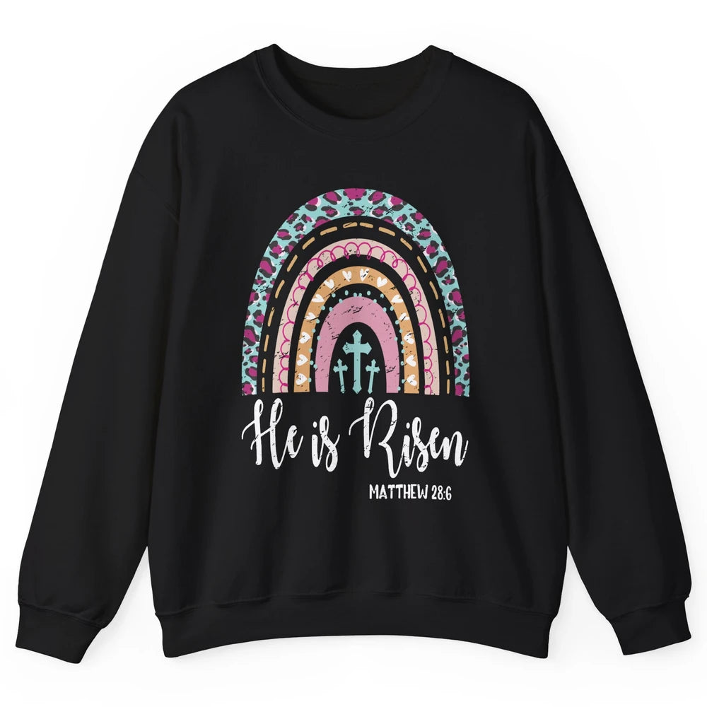 Boho Rainbow He Is Risen Leopard Western Christian Western Unisex Crewneck Sweatshirt