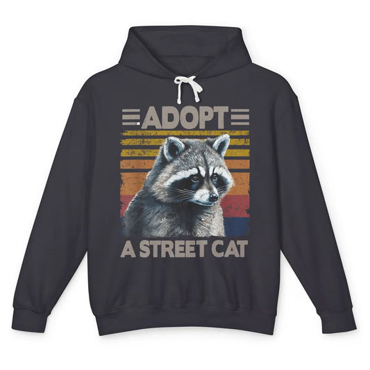 Retro Adopt A Street Cat Raccoon Watercolor Possum Adoption Unisex Lightweight Hoodie