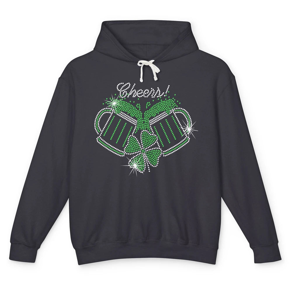 Cheers St Patrick's Day Drink Beer Bling Rhinestone Shamrock Unisex Lightweight Hoodie