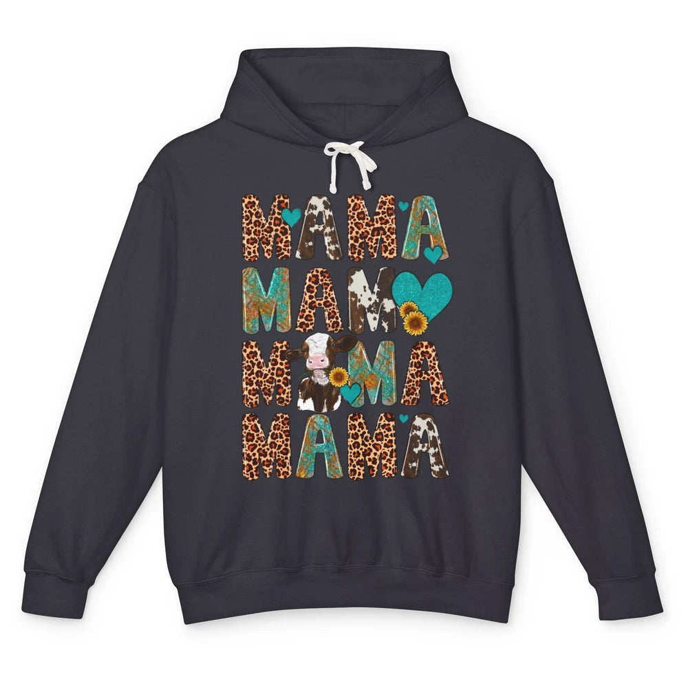 Leopard Sunflower Heifer Cow Mama Western Country Cattle Mom Unisex Lightweight Hoodie