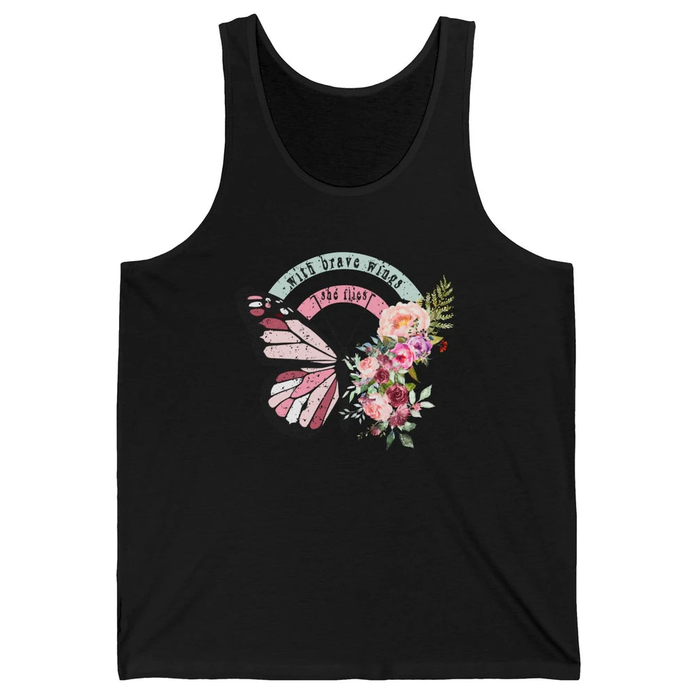 Retro Vintage Floral Butterfly With Brave Wings She Flies Unisex Jersey Tank