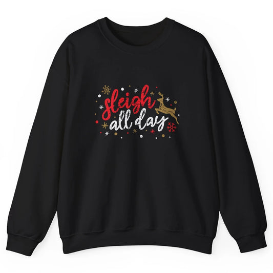 Sleigh All Day Xmas Reindeer Retro Merry Christmas Lights Unisex Crewneck Sweatshirt