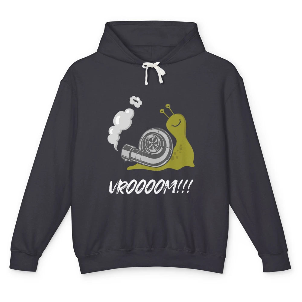 Funny Men Snail Vroom Car Racer Drifting Pun Sarcastic Snail Unisex Lightweight Hoodie