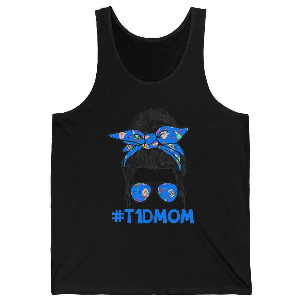 T1D Proud Mom Leopard Messy Bun Warrior Diabetes Awareness Unisex Jersey Tank