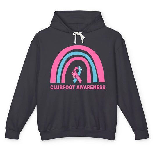 Clubfoot Awareness Support Pink Blue Ribbon Rainbow Unisex Lightweight Hoodie