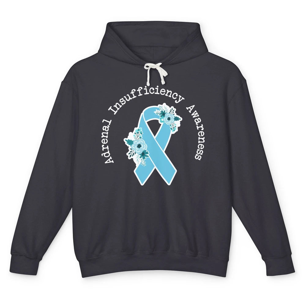 Adrenal Insufficiency Awareness Floral Light Blue Ribbon Unisex Lightweight Hoodie