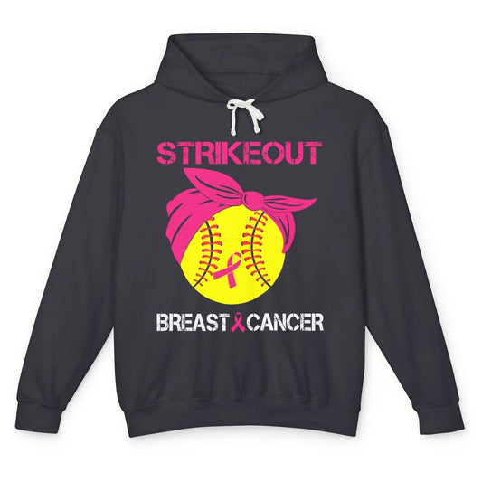 Softball Breast Cancer Awareness Strike Out Pink Ribbon Gift Unisex Lightweight Hoodie