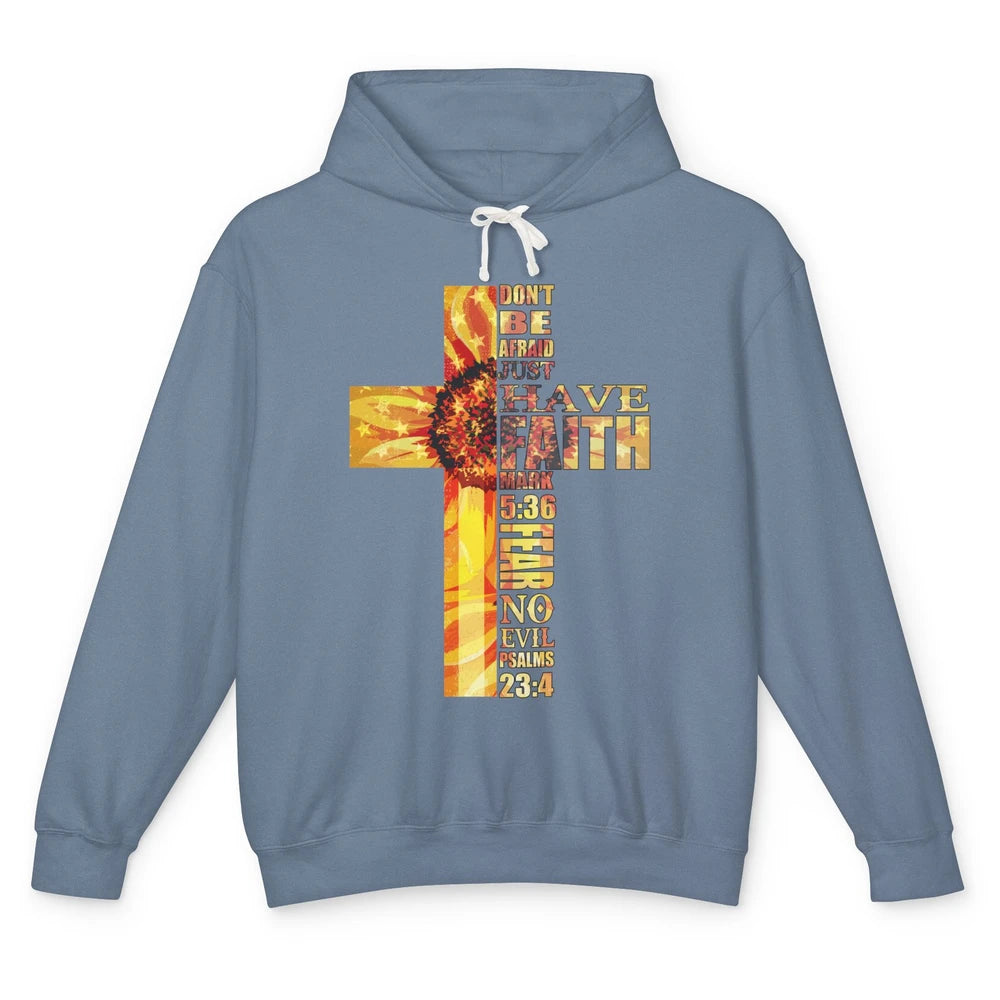 Sunflower Faith Cross Fear No Evil Christian US Flag Unisex Lightweight Hoodie