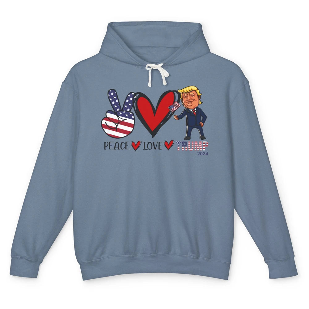 Peace Love Trump 2024 US Flag President Trump Return Support Unisex Lightweight Hoodie