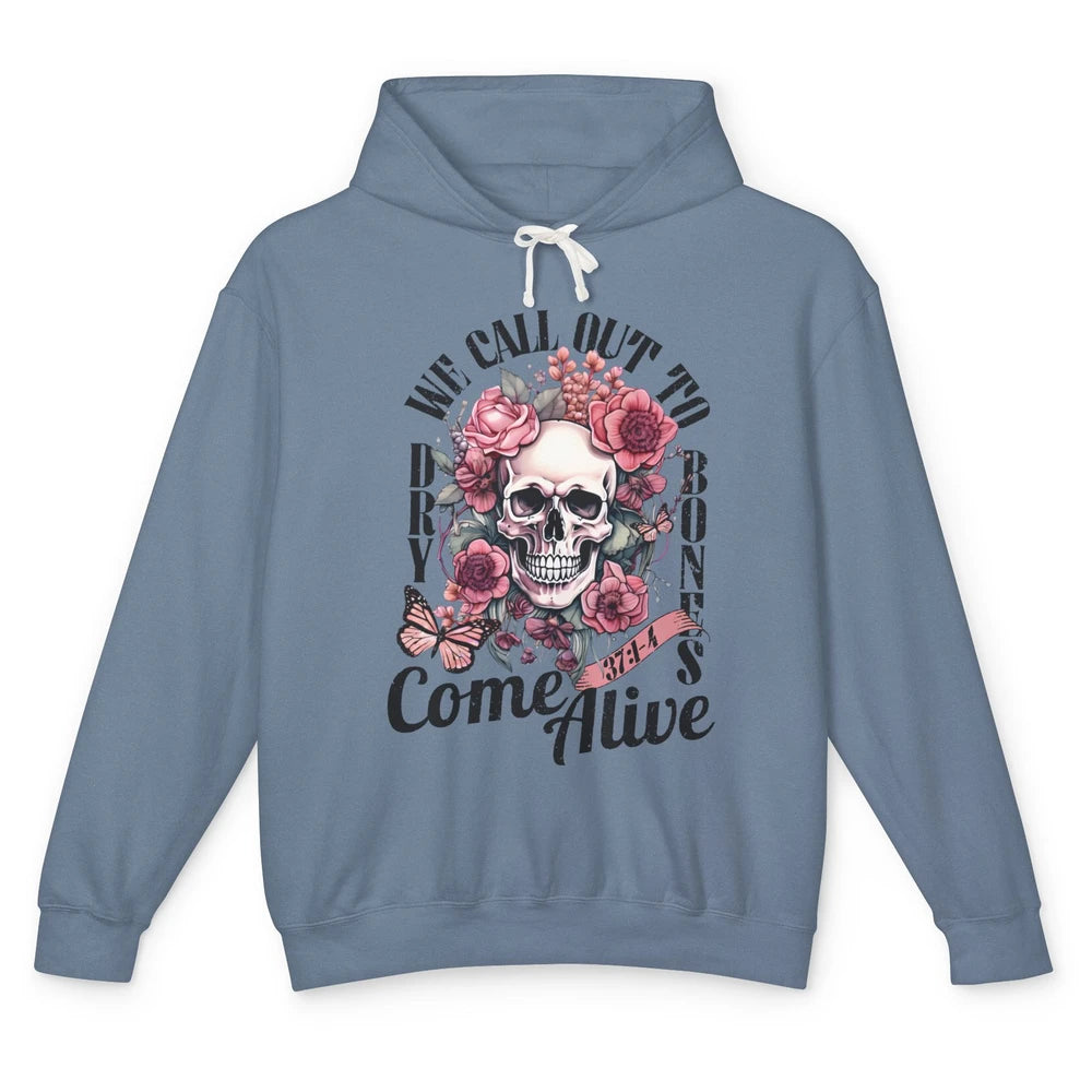 Floral Skull Dry Bones Come Alive Bible Christian Halloween Unisex Lightweight Hoodie