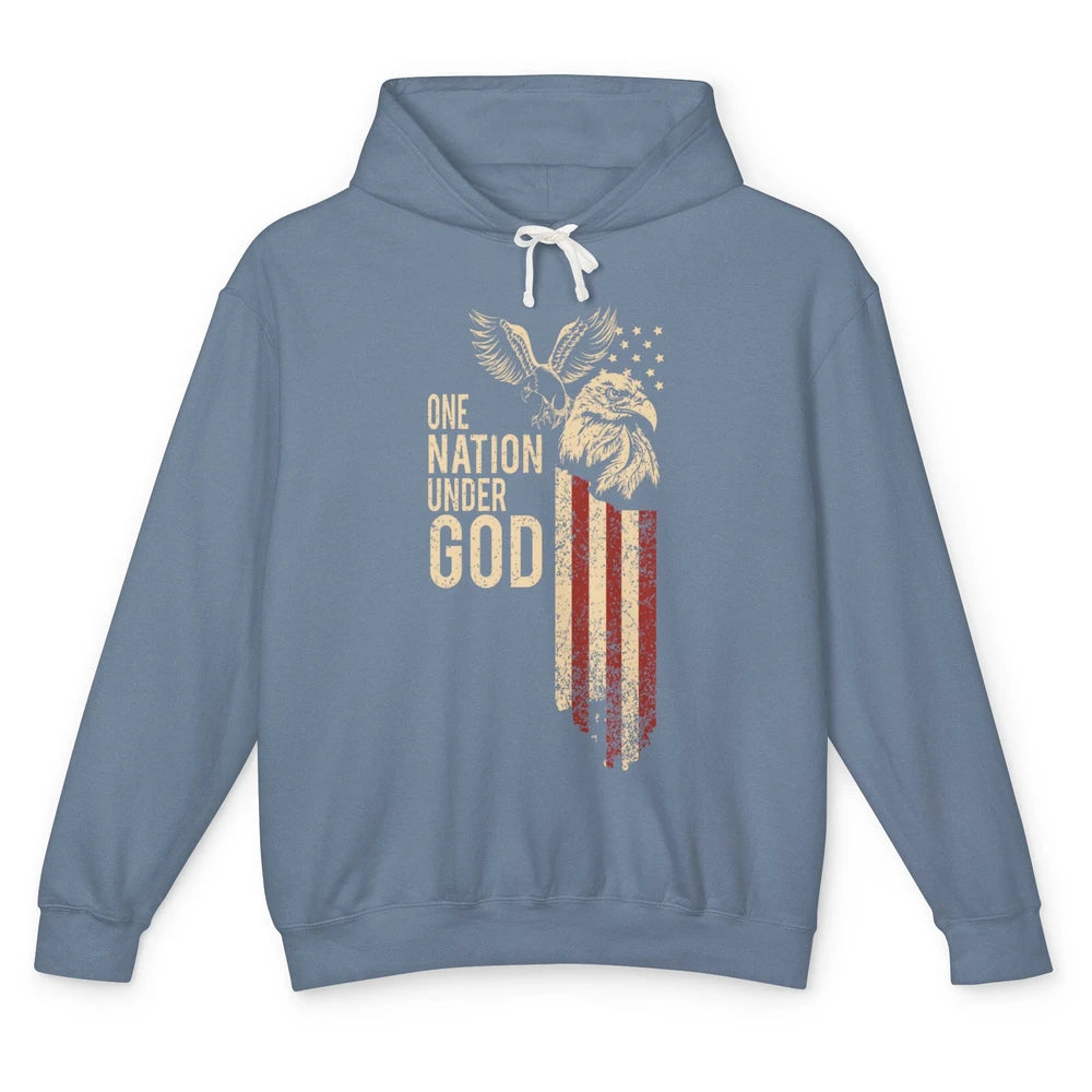 One Nation Under God Flag 4th Of July Independence Patriotic Unisex Lightweight Hoodie