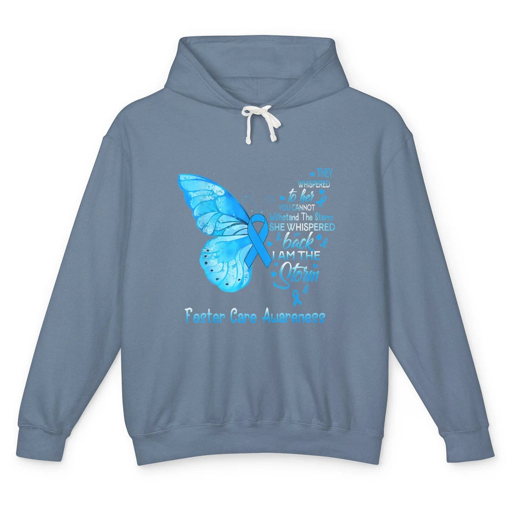 Butterfly Storm Warrior Foster Care Awareness Blue Ribbon Unisex Lightweight Hoodie