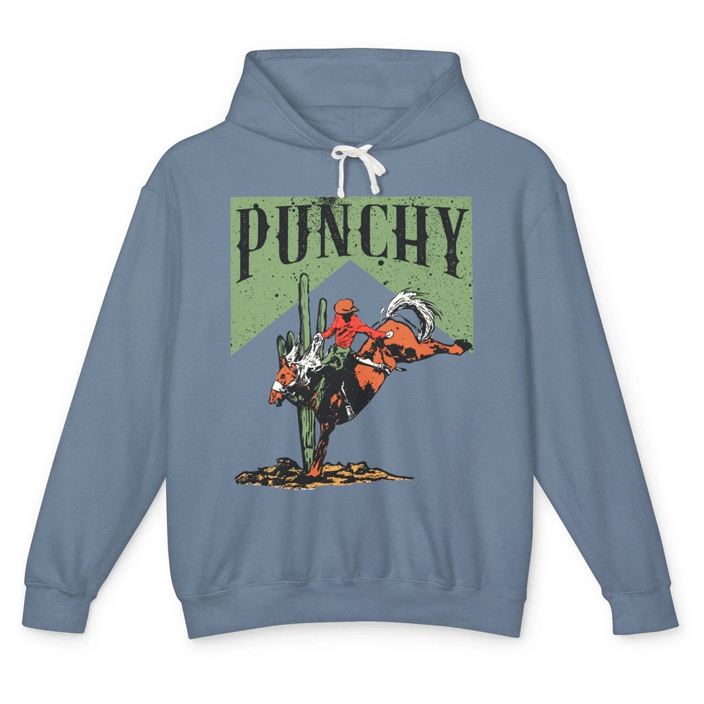 Retro Cowboy Rodeo Punchy Bucking Horse Western Country Unisex Lightweight Hoodie