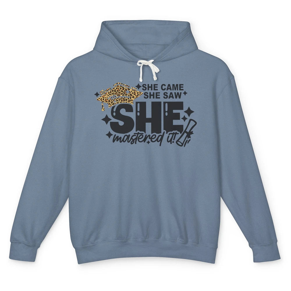 She Came She Saw She Mastered It Senior Graduation Leopard Unisex Lightweight Hoodie