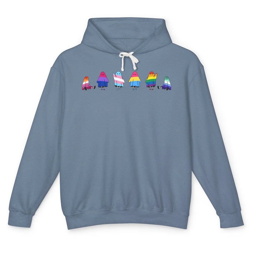 Cute Gay Baby Ghosts Spooky LGBTQ Lesbian Gay Pride Month Unisex Lightweight Hoodie