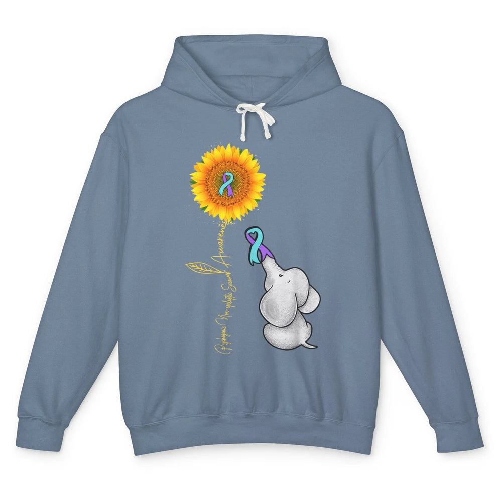 PNES Awareness Purple Teal Ribbon Sunflower Baby Elephant Unisex Lightweight Hoodie