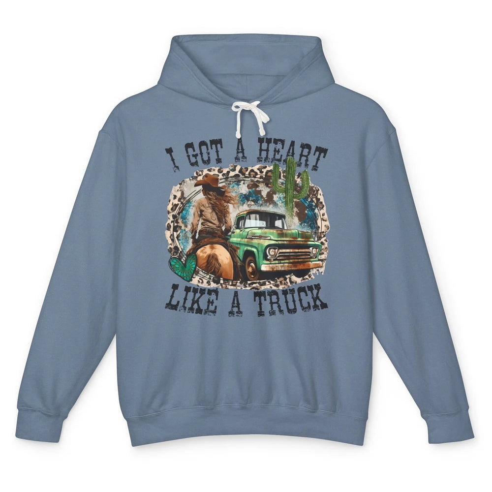 Leopard Cowgirl I Got A Heart Like A Truck Western Country Unisex Lightweight Hoodie