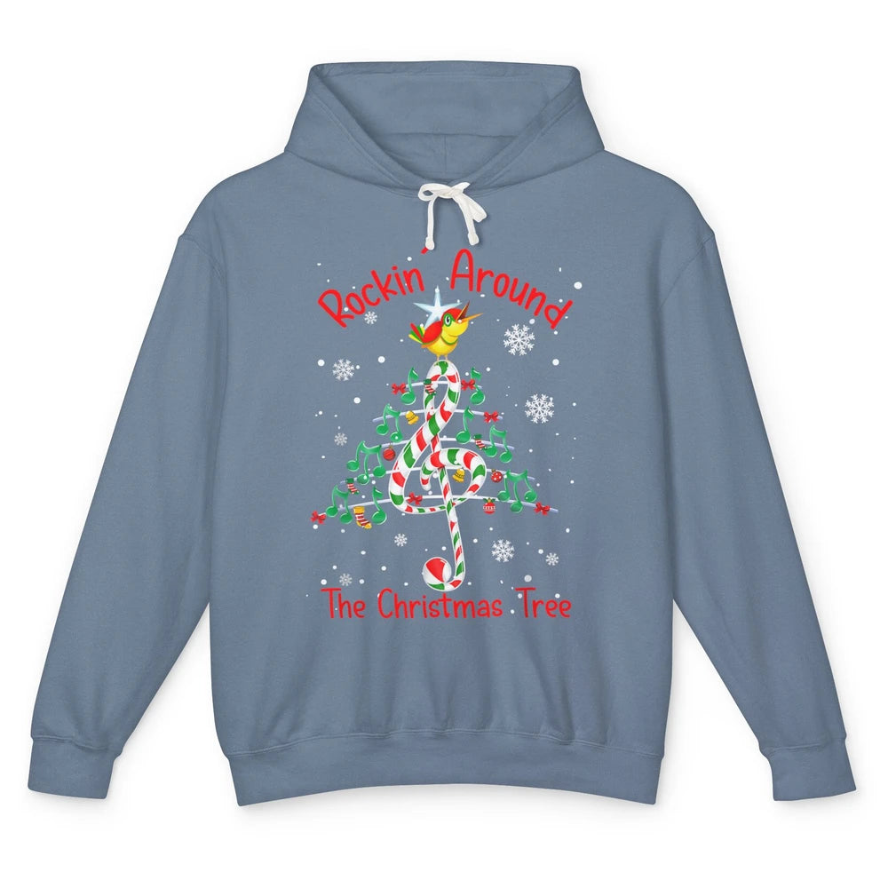 Rockin' Around The Christmas Tree Xmas Music Note Snow Retro Unisex Lightweight Hoodie