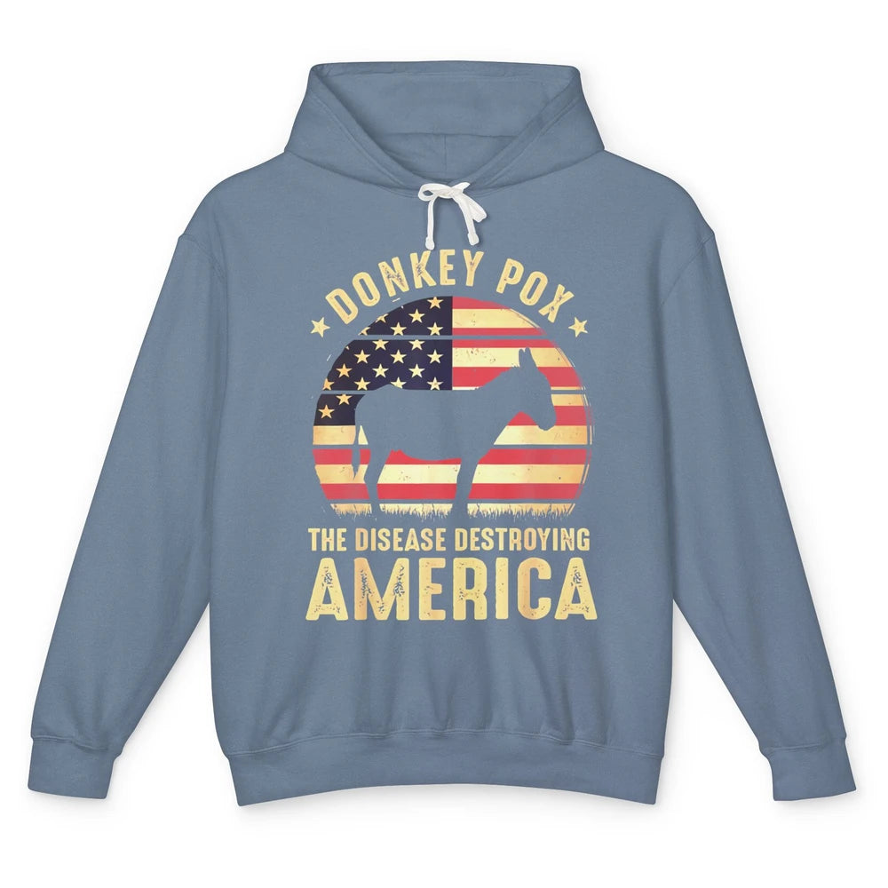 Vintage Donkey Pox The Disease Destroying America Usa Flag Unisex Lightweight Hoodie