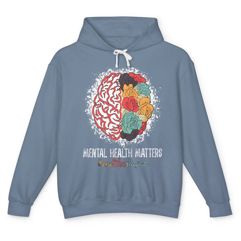 End The Stigma Floral Brain Therapy Mental Health Matters Unisex Lightweight Hoodie