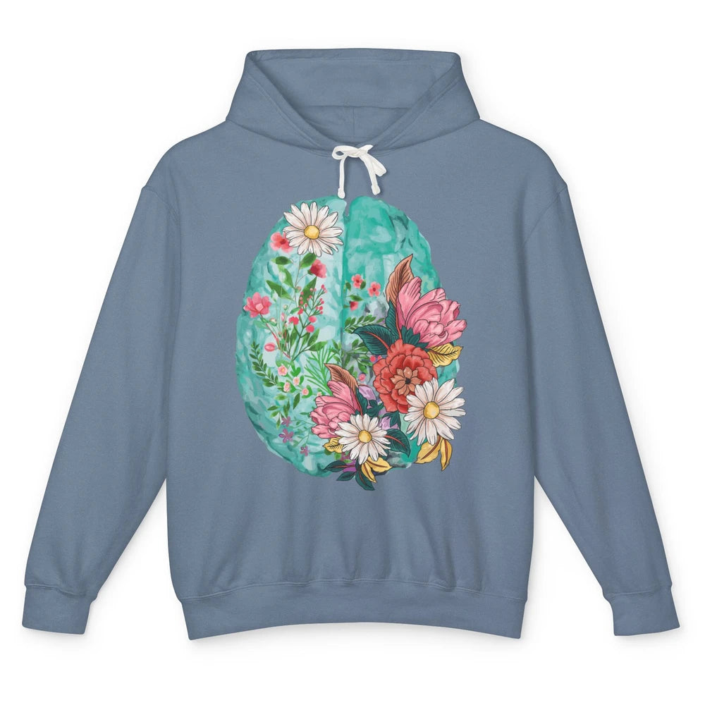 Wildflower Brain End The Stigma Floral Mental Health Matters Unisex Lightweight Hoodie