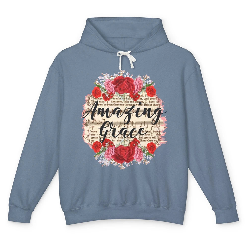 Floral Amazing Grace Jesus Lovers Christian Religious Gift Unisex Lightweight Hoodie