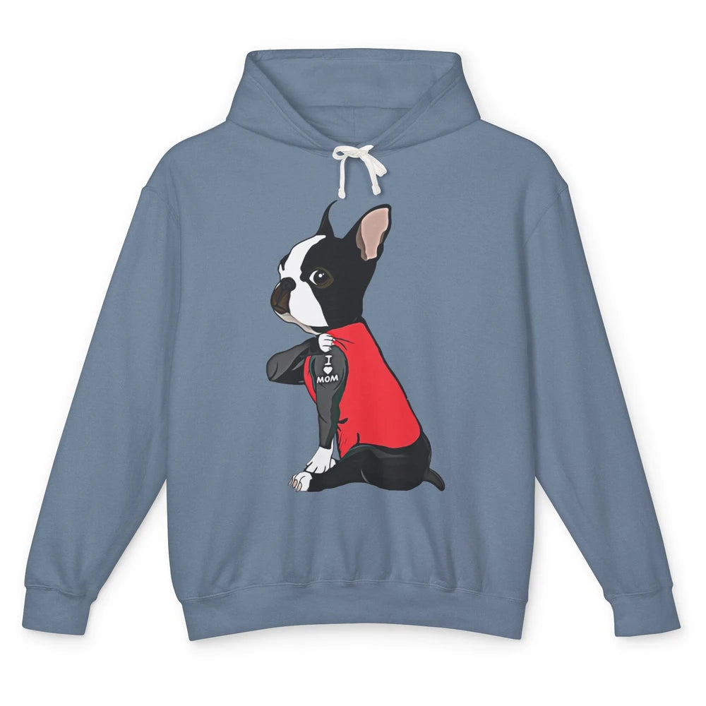 Boston Terrier I Heart Mom Dog Mother Boston Terrier Dog Mom Unisex Lightweight Hoodie